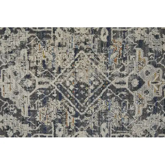 10' Ivory Gray And Taupe Abstract Power Loom Distressed Runner Rug With Fringe Photo 4