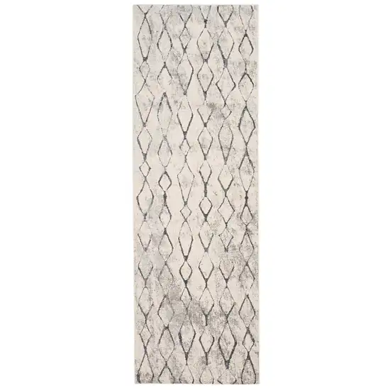 8' Gray and Ivory Abstract Runner Rug Photo 2