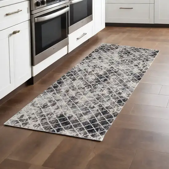 8' Gray and Ivory Abstract Runner Rug Photo 1