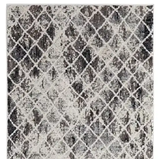 8' Gray and Ivory Abstract Runner Rug Photo 6