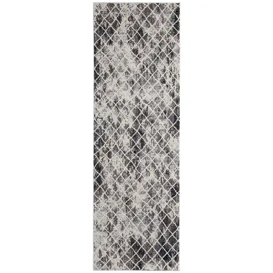 8' Gray and Ivory Abstract Runner Rug Photo 2