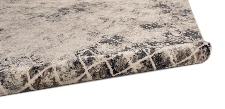 8' Ivory Gray And Taupe Abstract Stain Resistant Runner Rug Photo 2