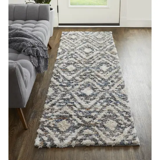 8' Ivory Gray And Taupe Geometric Power Loom Stain Resistant Runner Rug Photo 4