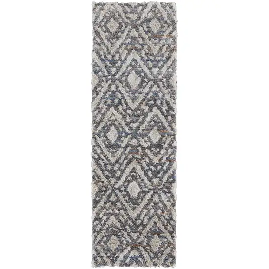 8' Ivory Gray And Taupe Geometric Power Loom Stain Resistant Runner Rug Photo 1