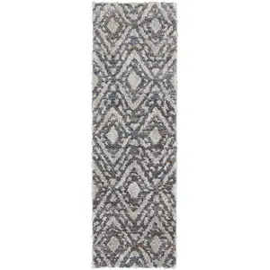 Photo of 8' Ivory Gray And Taupe Geometric Power Loom Stain Resistant Runner Rug