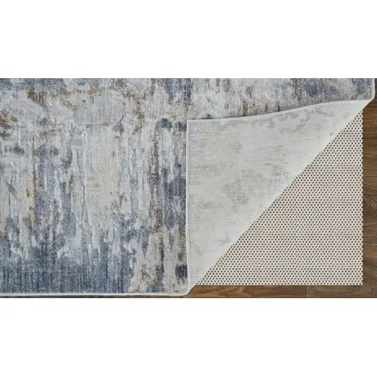 10' Ivory Gray and Blue Abstract Power Loom Worn Faded Runner Rug Photo 9