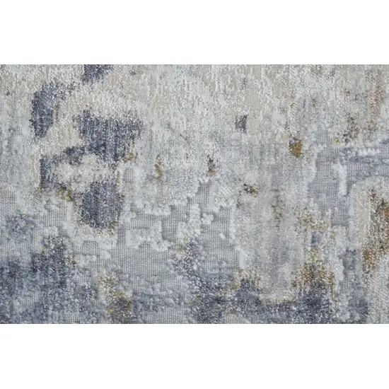 10' Ivory Gray and Blue Abstract Power Loom Worn Faded Runner Rug Photo 8