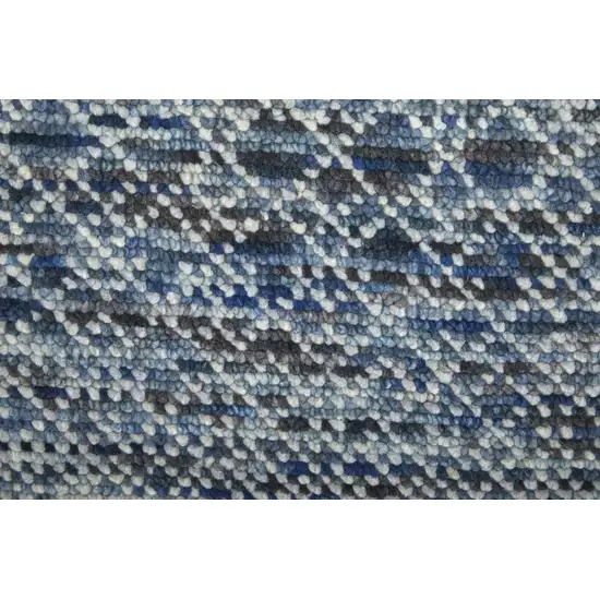 12' Ivory Gray and Blue Wool Hand Knotted Runner Rug With Fringe Photo 9