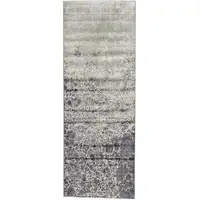 Photo of 8' Ivory Gray and Green Abstract Power Loom Runner Rug