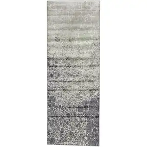 Photo of 8' Ivory Gray and Green Abstract Power Loom Runner Rug