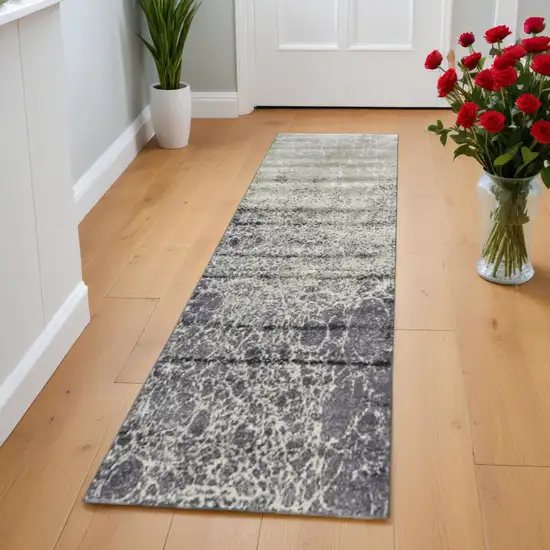 8' Ivory Gray and Green Abstract Power Loom Runner Rug Photo 1