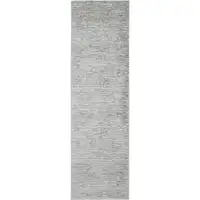 Photo of 8' Ivory Gray and Green Abstract Power Loom Worn Faded Runner Rug