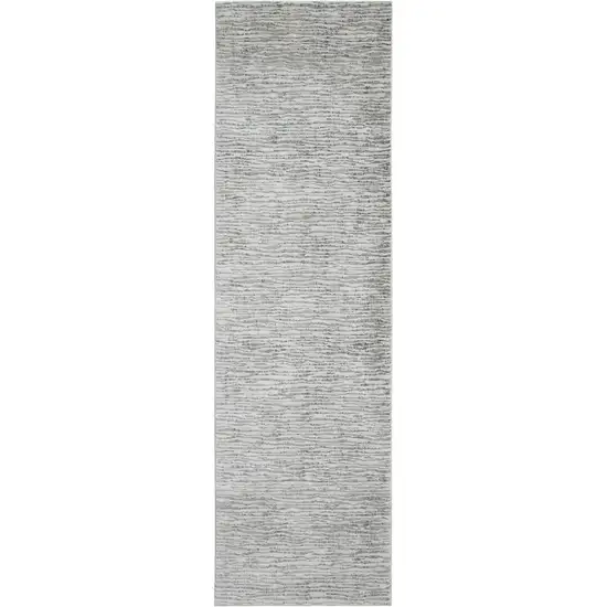 8' Ivory Gray and Green Abstract Power Loom Worn Faded Runner Rug Photo 1