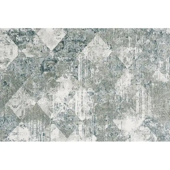 8' Ivory Gray and Green Abstract Power Loom Worn Faded Runner Rug Photo 9