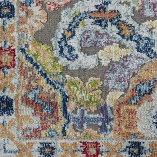 6' Ivory Gray and Orange Floral Distressed Non Skid Runner Rug Photo 4