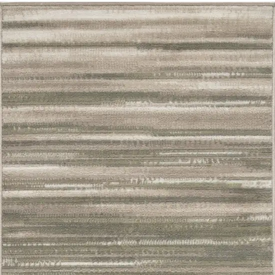 7' Ivory Green and Gray Striped Runner Rug Photo 6