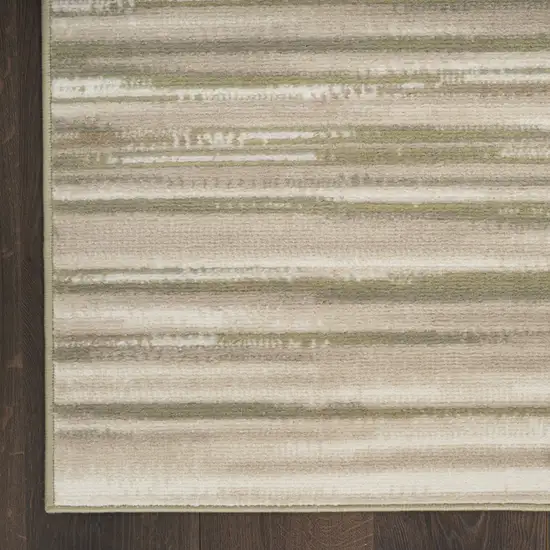 7' Ivory Green and Gray Striped Runner Rug Photo 4