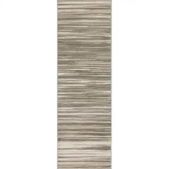 7' Ivory Green and Gray Striped Runner Rug Photo 2