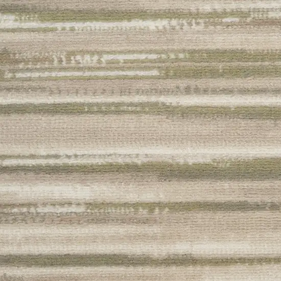 7' Ivory Green and Gray Striped Runner Rug Photo 7