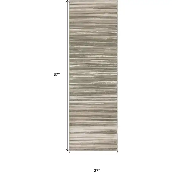 7' Ivory Green and Gray Striped Runner Rug Photo 3