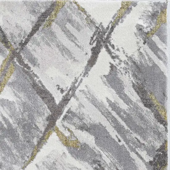 8' Ivory Grey Machine Woven Abstract Stroke Indoor Runner Rug Photo 4