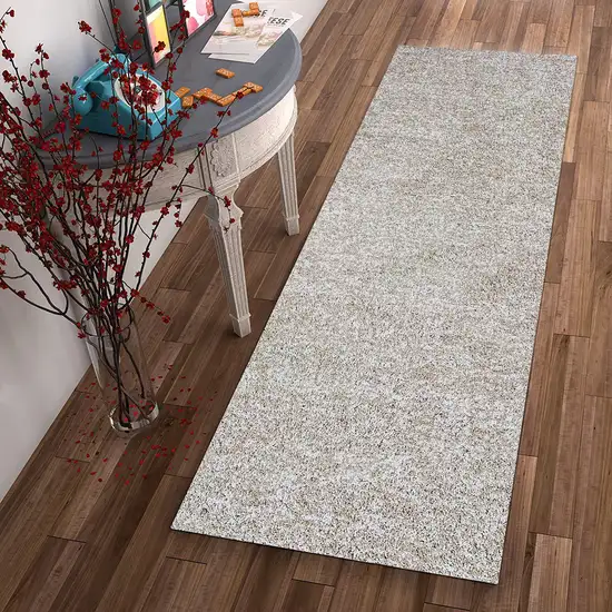 8' Ivory Heather Indoor Shag Runner Rug Photo 4