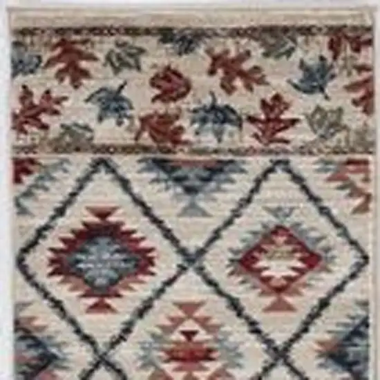 8' Ivory Machine Woven Geometric Lodge Indoor Runner Rug Photo 3