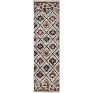 Photo of 8' Ivory Machine Woven Geometric Lodge Indoor Runner Rug