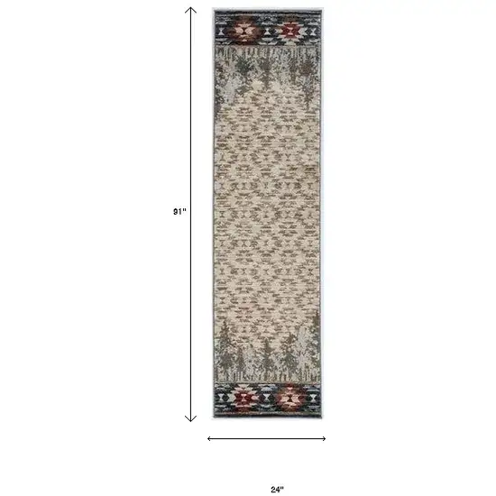 8' Ivory Machine Woven Pinegrove Lodge Indoor Runner Rug Photo 5