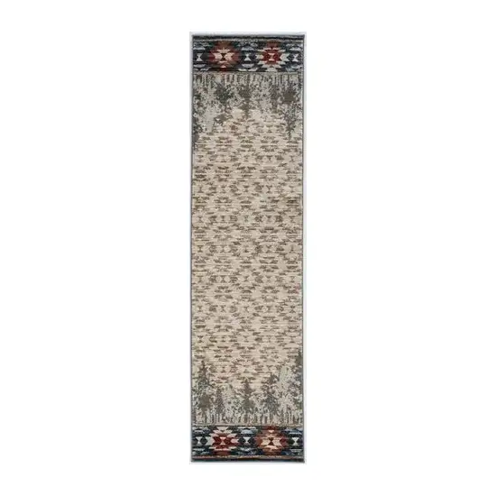 8' Ivory Machine Woven Pinegrove Lodge Indoor Runner Rug Photo 2