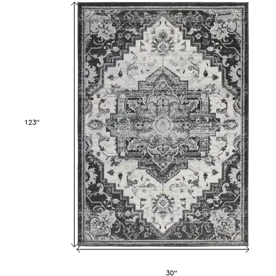 10' Ivory Medallion Power Loom Runner Rug Photo 5