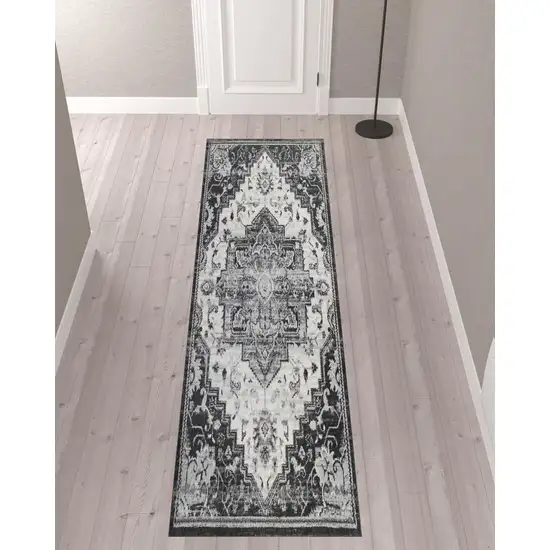 10' Ivory Medallion Power Loom Runner Rug Photo 2