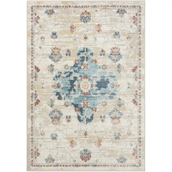 8' Ivory Medallion Runner Rug Photo 1