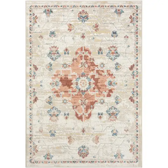 8' Ivory Medallion Runner Rug Photo 1