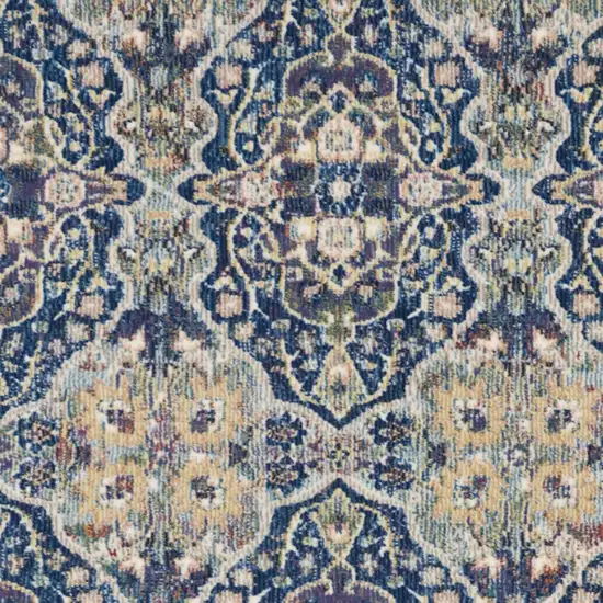 6' Ivory Navy Blue and Yellow Floral Distressed Non Skid Runner Rug Photo 8