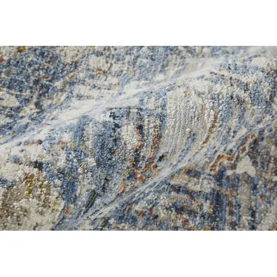 10' Ivory Orange And Blue Floral Power Loom Distressed Runner Rug With Fringe Photo 4