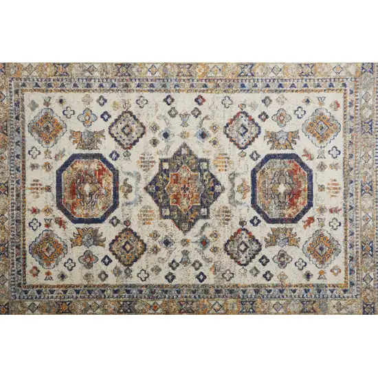 8' Ivory Orange And Blue Floral Stain Resistant Runner Rug Photo 1