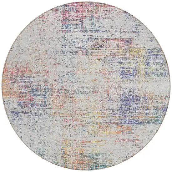 8' Ivory Orange And Blush Round Abstract Washable Indoor Outdoor Area Rug Photo 5