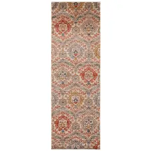 Photo of 10' Ivory Orange And Gray Floral Stain Resistant Runner Rug