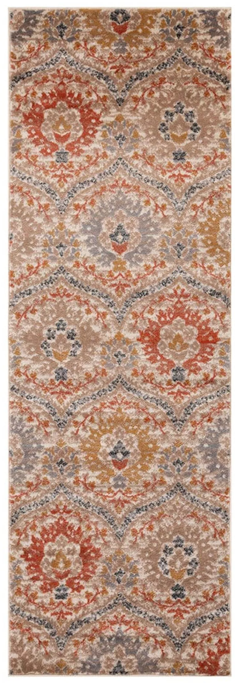 8' Ivory Orange And Gray Floral Stain Resistant Runner Rug Photo 1