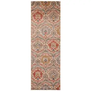 Photo of 8' Ivory Orange And Gray Floral Stain Resistant Runner Rug