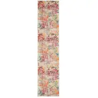 Photo of 10' Ivory Orange and Pink Abstract Distressed Non Skid Runner Rug