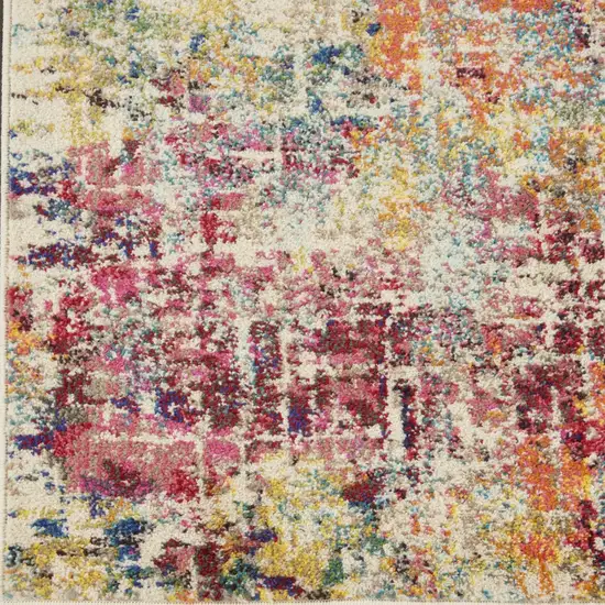 10' Ivory Orange and Pink Abstract Distressed Non Skid Runner Rug Photo 5