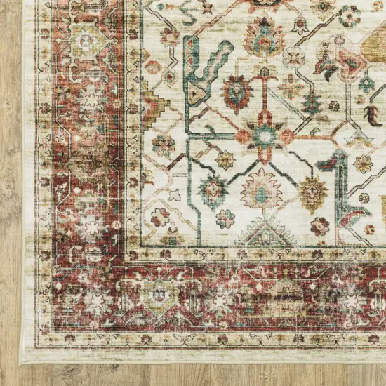 8' Ivory Oriental Distressed Runner Rug Photo 4