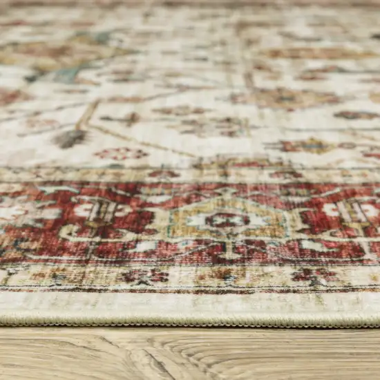 8' Ivory Oriental Distressed Runner Rug Photo 6