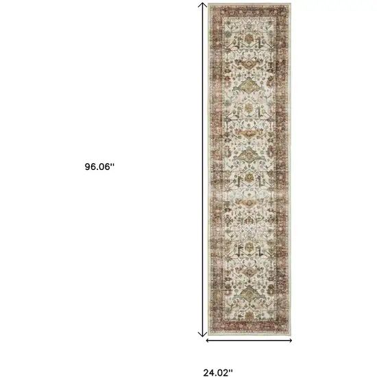 8' Ivory Oriental Distressed Runner Rug Photo 3