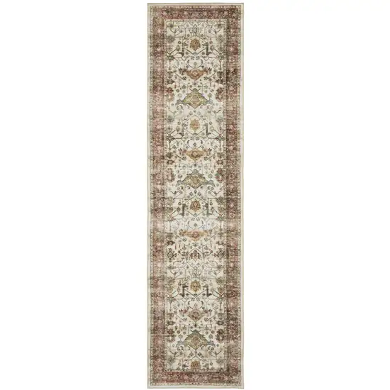 8' Ivory Oriental Distressed Runner Rug Photo 2