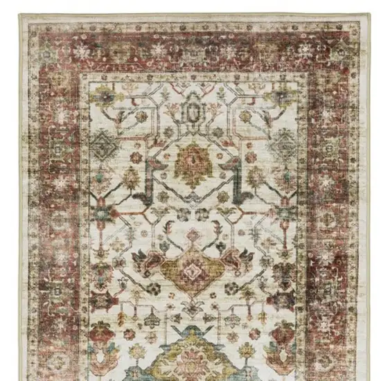 8' Ivory Oriental Distressed Runner Rug Photo 5