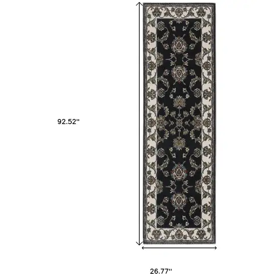 8' Ivory Oriental Runner Rug With Fringe Photo 3