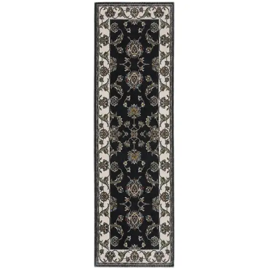 8' Ivory Oriental Runner Rug With Fringe Photo 4